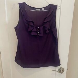 New York & Company Deep Purple Ruffle Blouse